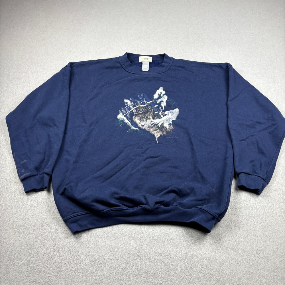 Vintage Northern Reflections Wolf Graphic Sweatshirt Navy Blue Mens Pullover